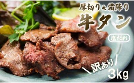  牛タン 厚切り タン塩 3kg(500g×6) 塩だれ 焼肉 牛肉 牛 不揃い 肉 冷凍 小分け BBQ おかず