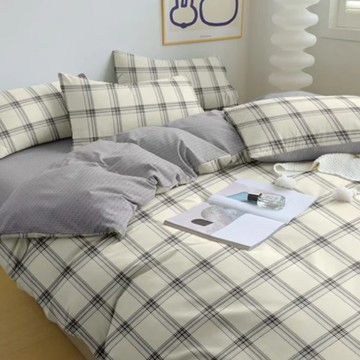 A-ONE 雪紡棉床包組 + 枕套 單人 磨毛加工 親膚柔軟 吸濕透氣 耐洗耐用 色牢度4-5級 SGS認證  棋盤格黃