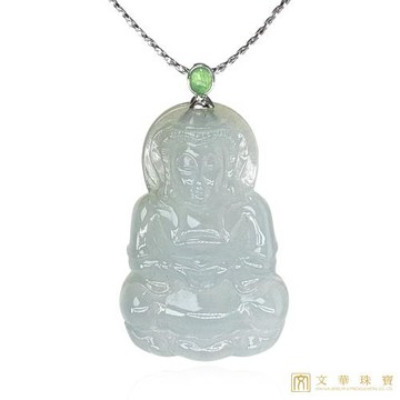 【文華珠寶】翡翠冰糯淡青觀音玉墜 不含鍊