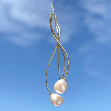 Josette珍珠流線穿線耳環 – 鍍金銀