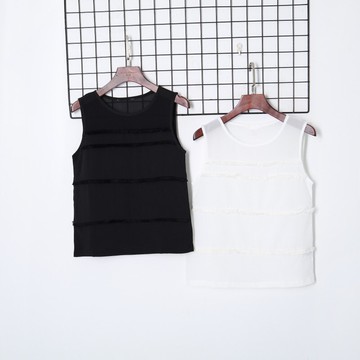 夏季新款女裝時尚多層毛邊裝飾上衣圓領無袖寬松顯瘦背心