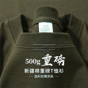 灰綠色500g 重磅純棉純色短袖T恤男女同款體恤上衣休閑半袖t恤夏