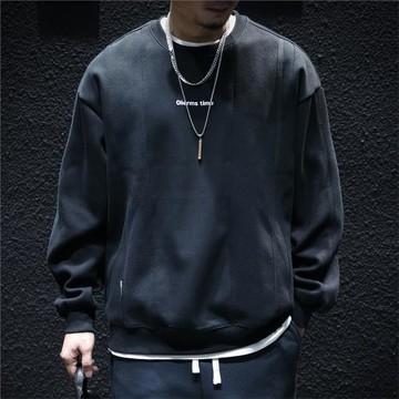 加絨加厚衛衣男冬季寬松圓領大碼拼接上衣秋冬厚款長袖休閑外套潮