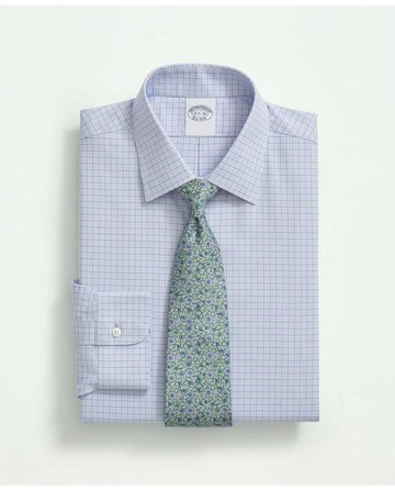 Brooks Brothers Men's Stretch Supima Cotton Non-Iron Royal Oxford Ainsley Collar, Windowpane Dress Shirt | Lavender | Size 16½ 33