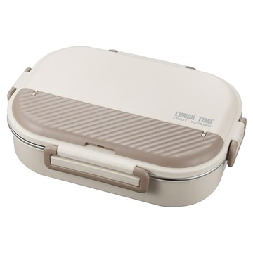 Homely Zakka 可微波超大容量不鏽鋼分隔保溫便當盒 4格 附餐具/湯碗  1個  奶茶棕