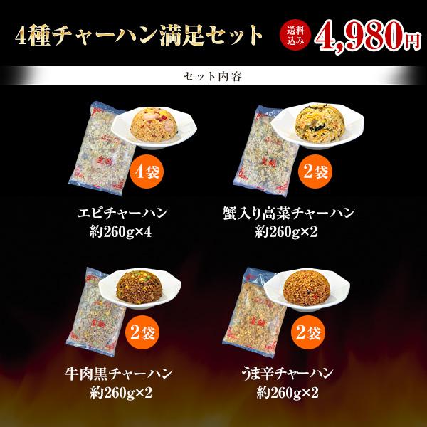 皇朝 チャーハン 炒飯 冷凍 送料無料 送料込み お取り寄せ 食品 グルメ 中華 横浜中華街 4種チャーハン満足セット