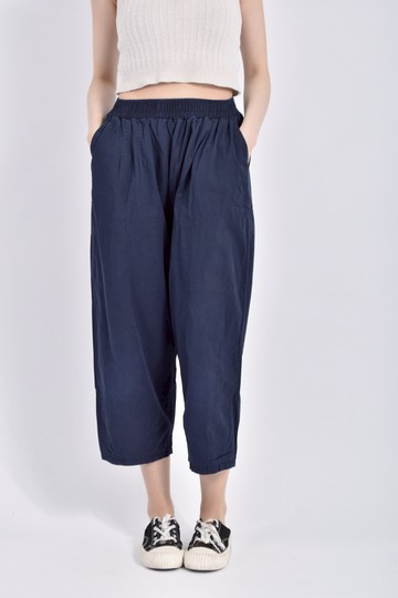 (M) 高腰鬆緊腰藍色長褲