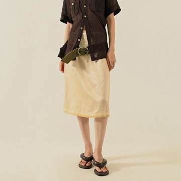 【NaSuBi Vintage】雙層製作烏干紗緞面古著裙