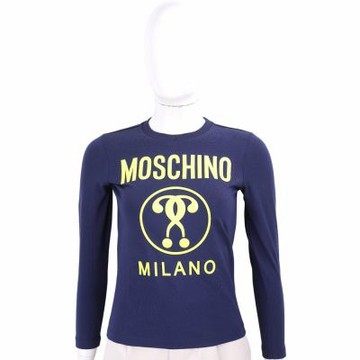 MOSCHINO 童裝 立體問號字母矽膠深藍色棉質長袖TEE T恤(10號)