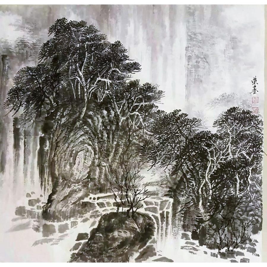 肉筆水墨画　山水画　no26　傅栄基作　インテリアの小物　絵画