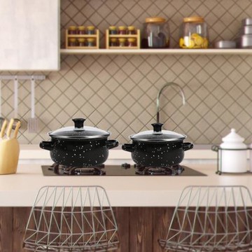 現貨批發 搪瓷套鍋五件套 琺瑯湯鍋 黑色麻點燉鍋 湯鍋 雙耳鍋 廚