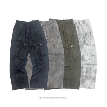 【AMERO】男裝 女裝 石紋工作長褲 大口袋 鬆緊褲頭