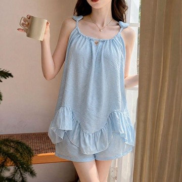 DUYI~夢詩 睡衣女雲朵棉夏季新款吊帶帶胸墊甜美可愛純欲風家居服套裝可外穿