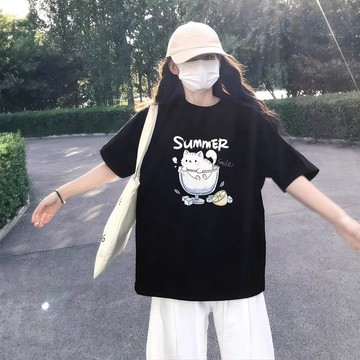 【現貨！當天出貨】韓系t恤 250g純棉重磅上衣 加大碼寬鬆衣服 潮流設計感短袖 下半身失蹤短tee 新款百搭棉t