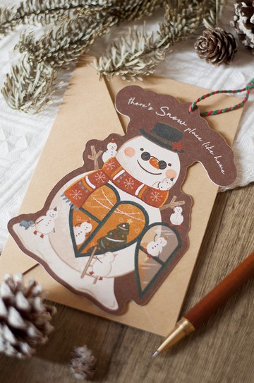 聖誕卡:原創聖誕吊掛賀卡-雪人-賀卡/吊飾兩用設計