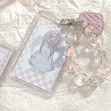 卡套 小卡套 ins卡套鑰匙扣水晶愛心透明亞克力小卡學生滑蓋身份證飯卡公交