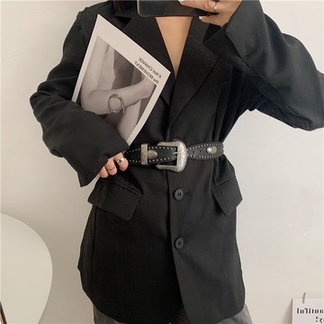 歐美牛仔褲皮帶復古時髦腰帶女酷ins風網紅時尚百搭朋克鉚釘腰封