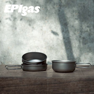 【露營趣】日本 EPIgas T-8001 鈦鍋具組 2人鍋 超輕 鈦鍋 鈦平底鍋 鍋具 碗 登山 露營