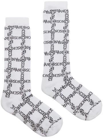 JW Anderson - logo grid-print socks - unisex - Spandex/Elastane/Cotton/Polyamide - S/M - White