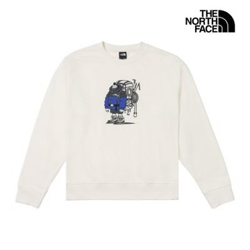 【The North Face 官方旗艦】北面男款米白色胸前圖案印花長袖大學T｜8JKJQLI