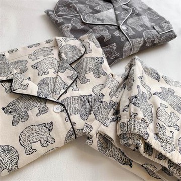 可愛北極熊~純棉磨毛情侶睡衣女春秋款長袖男士秋冬季家居服套裝