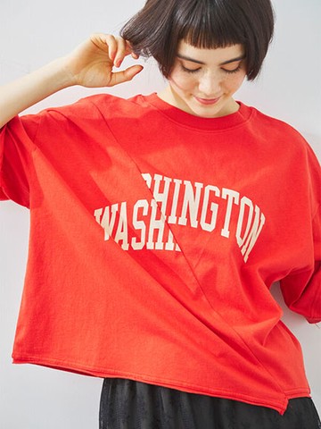 注目英文印花不對稱斜切造型T恤(0F000933510) - Samansa Mos2