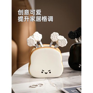 輕奢水果叉子套裝家用創意不銹鋼水果簽果插可愛甜品蛋糕叉收納罐