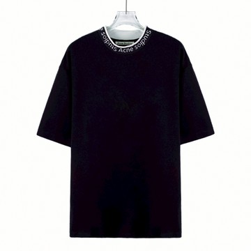 (L) acne studios質感中性寬鬆logo黑色短袖上衣