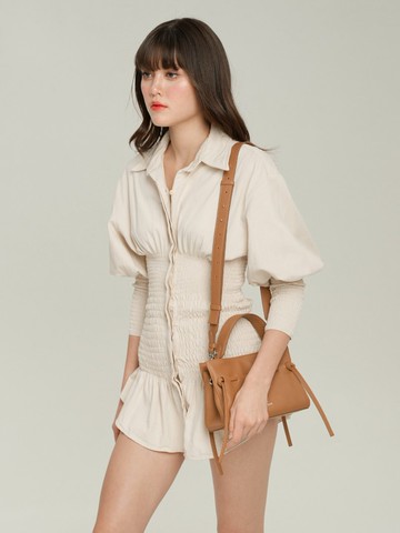 Drawstring genuine leather Crossbody bag