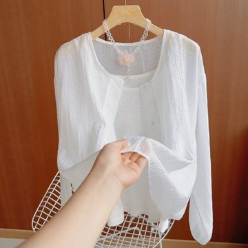 可可裡👛外套 夏季 大碼 300斤 微透 薄款 防曬開衫 女 新款 休閒 簡約 百搭 單排扣 防曬衣