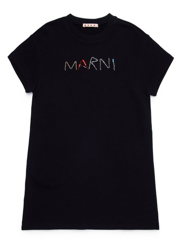Marni Kids - logo-appliqué short-sleeve dress - kids - Cotton - 8 yrs - Black