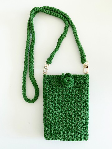 鈎織棉麻線斜孭電話袋