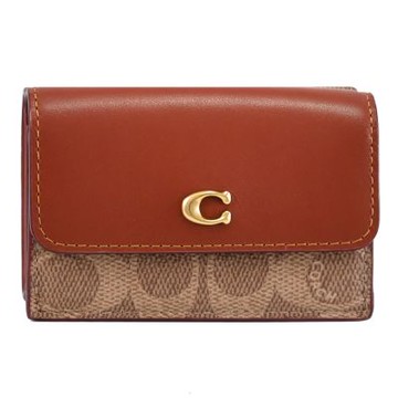 COACH C LOGO品牌花紋三折扣式零錢短夾(駝/紅棕)