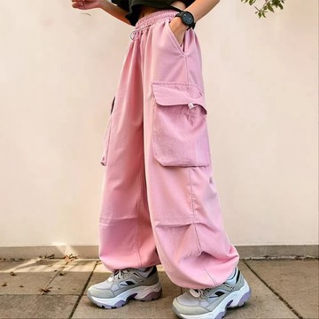 Healthy baby 女童褲子春秋新款工裝褲時髦休閒褲中大童薄款闊腿褲 女童工裝長褲 女童長褲 薄款褲子
