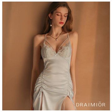 久慕雅黛 DRAIMIOR美胸蕾絲綁帶裙擺絲滑睡裙