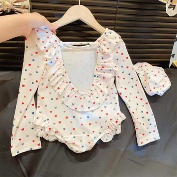 新品女童泳衣2026新款長袖防曬露背連體兒童中小童游泳裝送帽子