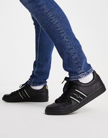 Fred Perry B721 graphic webbing leather trainer in black