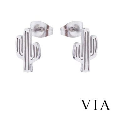 【VIA】植物系列 縷空仙人掌造型白鋼耳釘 造型耳釘 鋼色