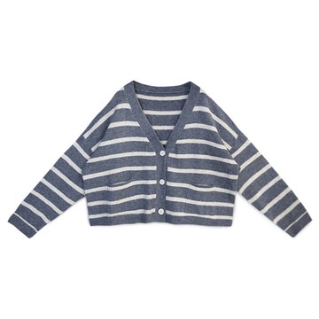 【Simply Yours】V領條紋羊毛開襟衫 灰F