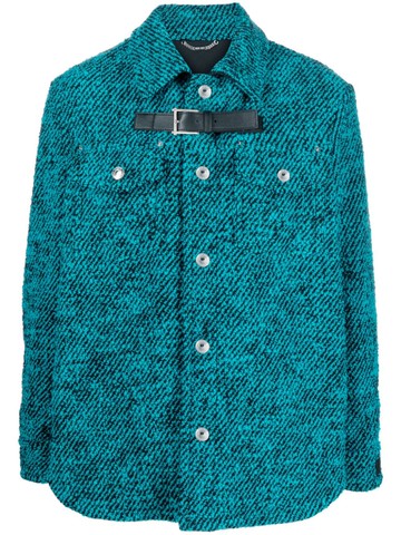 Versace - bouclé blouson jacket - men - Calf Leather/Virgin Wool/Polyamide/Cupro/Cotton - 52 - Blue