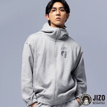 【BLUE WAY】-地藏小王半高領開襟連帽外套(灰)