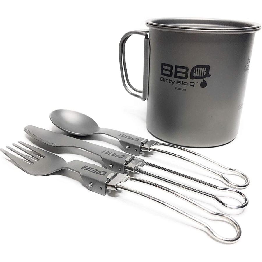 BITTY BIG Q titanium coffee cup mug with lid and folding cutlery set c