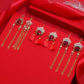 中國風刀馬旦復古京劇臉譜耳環女氣質長款流蘇耳釘紅色新潮耳飾品