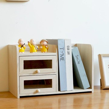 【台灣公司 可打統編】實木桌面臺上辦公室小書架學生置物架抽屜式書本收納盒分隔書立柜 y8183