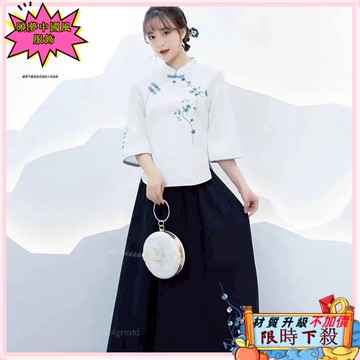 ✨曉夢優選✨ 新款旗袍民族風女裝棉麻繡花立領修身上衣複古半身裙刺繡文藝茶服 ZODJ