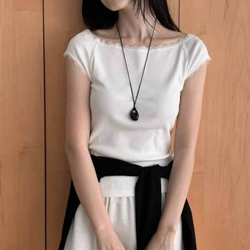 正韓女上衣 蕾絲短袖T恤ROS1115-創翊韓都