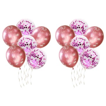 金屬印花亮片氣球 12吋 一包6入（亮片*3+煙火造型*3）  粉色  2組