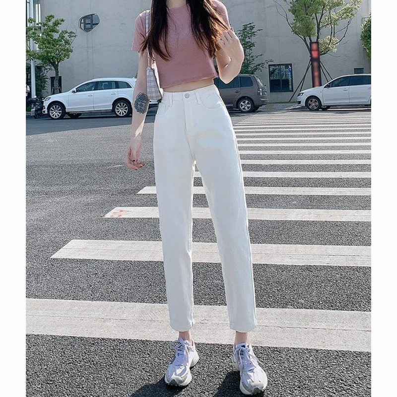 デニムパンツ レディース ボトムス クロップドパンツ デニム ハイウエスト カラージーンズ 股上深め 白 黒 大きいサイズ 3l 小さいサイズ 黒デニム 白デニム 通販 Lineポイント最大1 0 Get Lineショッピング