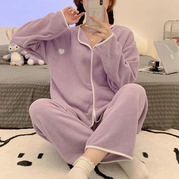 大碼加絨加厚秋冬季新款睡衣女長袖爆款圓領家居服睡衣套裝【繁星小鎮】