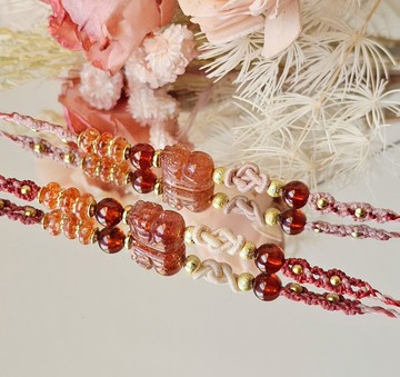 太陽石豼貅雙色編織款/南美蠟線/高品金太陽/平安結/橙石榴石